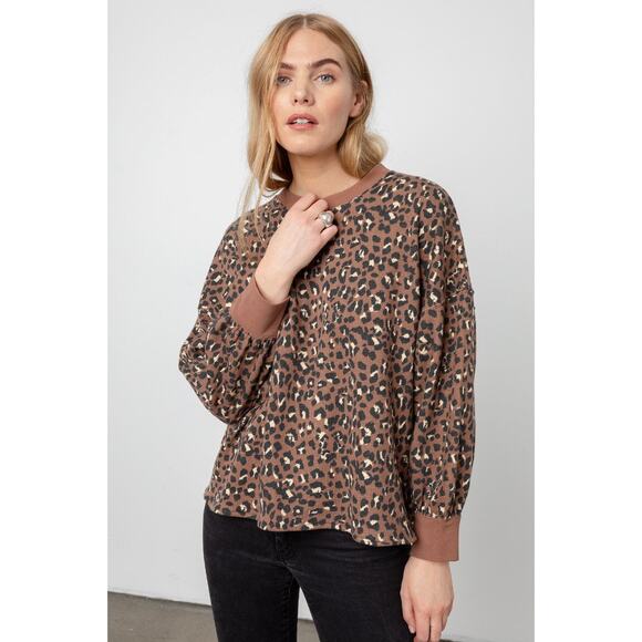 Rails Small Tan Black Reeves Mountain Leopard Sweatshirt Pullover Cotton Animal - Picture 10 of 10